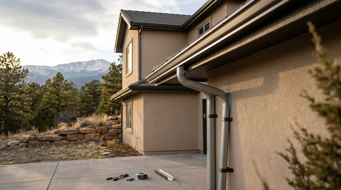 Gutter installation on a home in Colorado Springs, Colorado